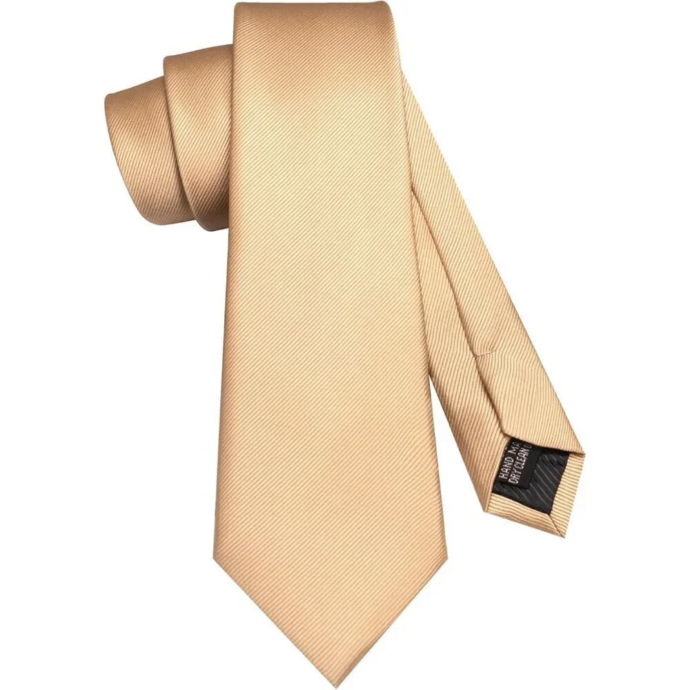 Men's Champagne Gold Colour Formal Necktie and Pocket Square Tie Clip Sets